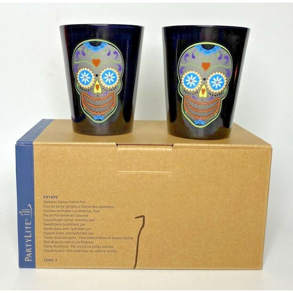 PartyLite Skeleton Dance Votive Holder Pair NIB P8B/P91899